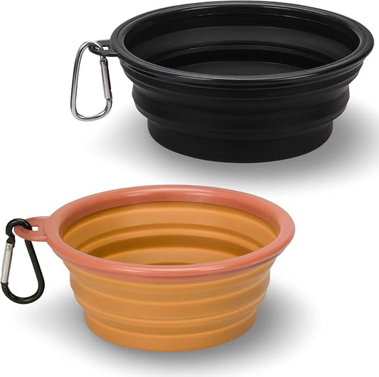 Portable Collapsible Dog Bowl for Water or Food Great Pet Travel Bowl in Multiple Sizes (Brown Black, Standard 12oz 2-Pack)