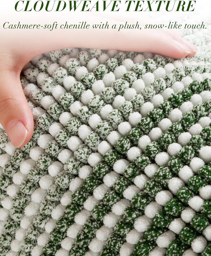 BSICPRO Large Bathroom Rugs Runner, 22x60 Striped Bath Mats, Hunter Green | Non Slip Chenille Backing, Extra Soft Absorbent, Quick Dry Machine Washable, Shower Rug for Bathroom Bedroom Decor