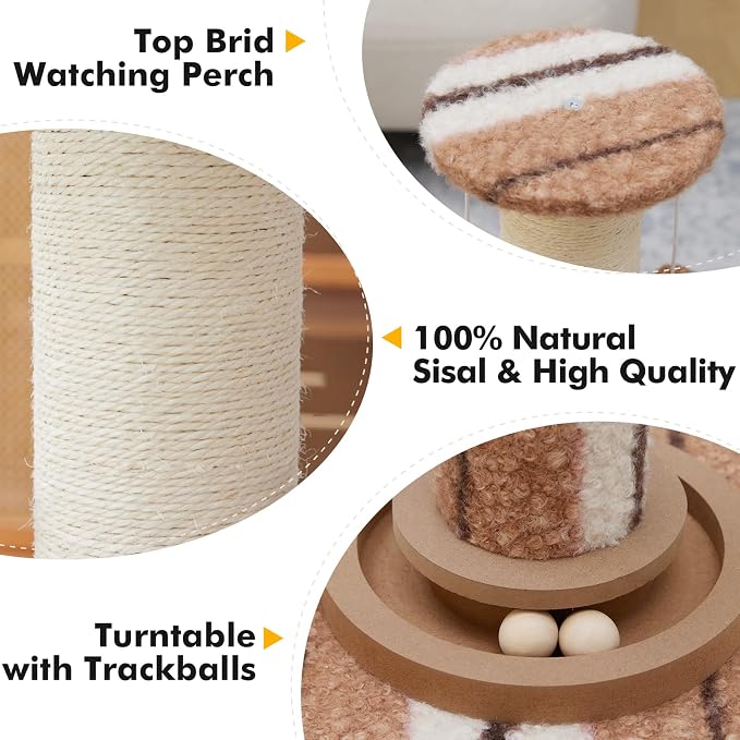Cat Scratching Post,Heavy Duty Green Sisal Scratcher with Cat Toys | Protect Furniture,Modern Boho Cat Post,For Indoor Large Cats,Cat Ball Track