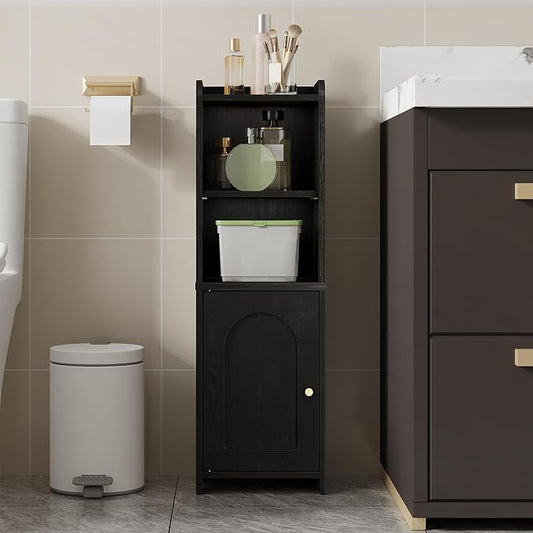 Hzuaneri Bathroom Storage Cabinet, Corner Floor Cabinet with Doors and Adjustable Shelf, Narrow Toilet Paper Cabinets, Bathroom Organizer for Small Spaces, Black BC39704X