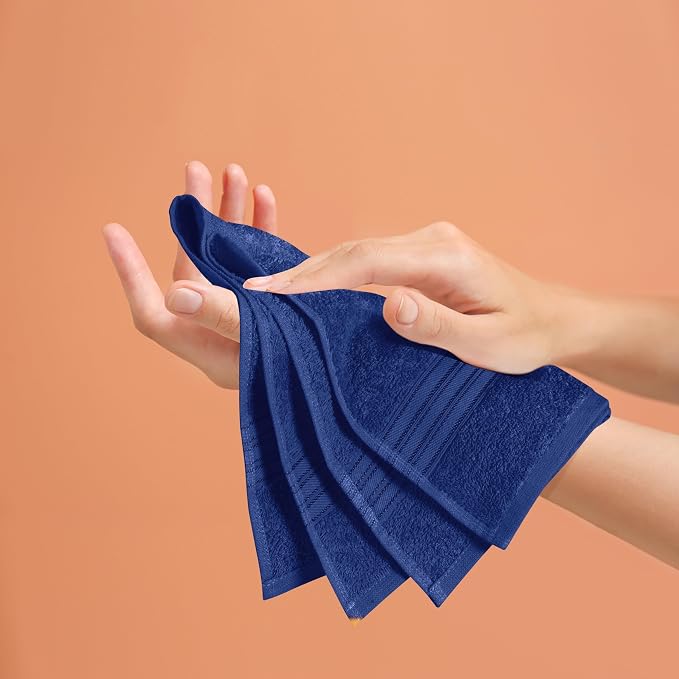 BOUTIQUO Ultra Soft Cotton 6 -Piece Hand Towel Set 16x24 Inch, Ideal for use in Bathroom, Kitchen, Gym, Spa & General Cleaning, Compact & Lightweight Multi Purpose Hand Towels - Navy Blue