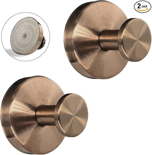Suction Cup Hooks for Shower - 2 Pack, Bronze - Stainless Steel, Strong Suction, No Drill, Removable Hanger, Tile Bathroom Kitchen Wall, Glass Door, Mirror Hook Hanging Robe, Towel Holder