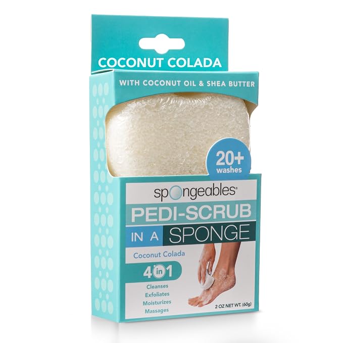Spongables Pedi Scrub Foot Exfoliating 20+ Wash Sponge, Coconut Colada, 1 Count