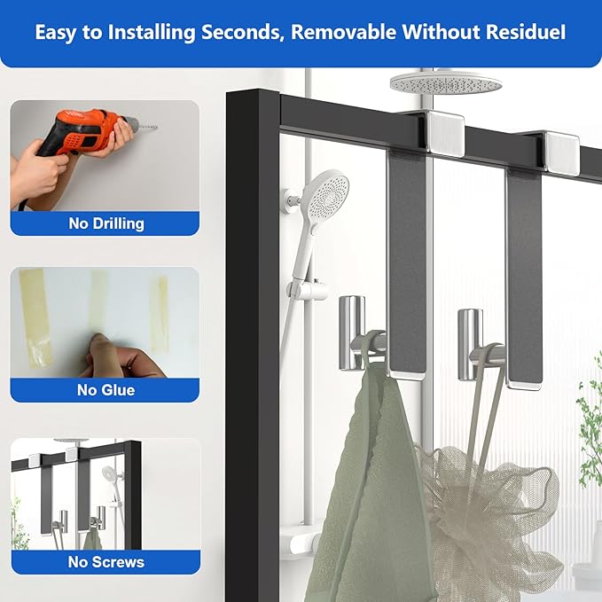 HUFEEOH Over The Door Hooks 2-Pack, Heavy Stainless Steel Coat & Towel Rack, No Drilling Scratch-Free Over Door Hanger Dorm Essentials Bathroom Accessories, Fits 1-3/4" Doors (“T” Shape - Silver)