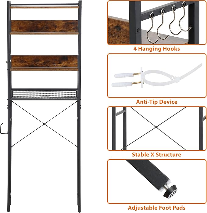 ZenStyle Over The Toilet Storage, 4-Tier Bathroom Space Saver Storage Organizer, Multifunctional Toilet Stand Rack, Easy to Assembly