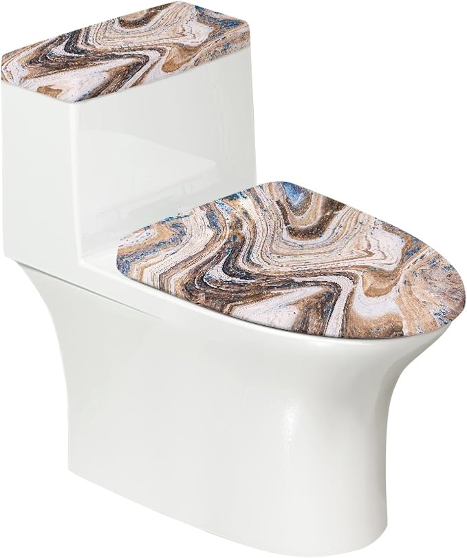 Marble Toilet Lid Covers and Tank Cover Set 2 Pcs Bathroom Toilet Set,Easy to Clean Washable Home Decoration