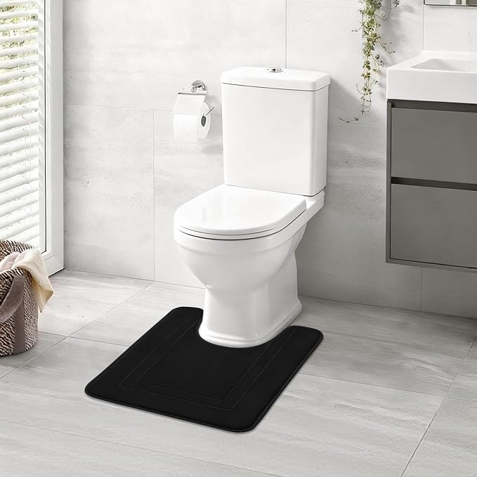 Cupic Cupid Memory Foam Bath Mat 24"×20", U-Shaped Bathroom Rugs, Black | Soft Touch, Cushioned Comfort, Non Slip Bathroom Mat, Super Absorbent & Quick Dry, Machine Washable for Shower, Tub & Vanity