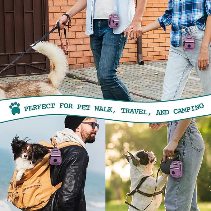 PetAmi Dog Poop Bag Holder for Leash, Waste Bag Dispenser Pet Pouch, Purple | Doggy Puppy Walking Accessories Travel Camping, Dog Treat Pouch Supplies Must Have, Doggie Poo, Jogging, Walks