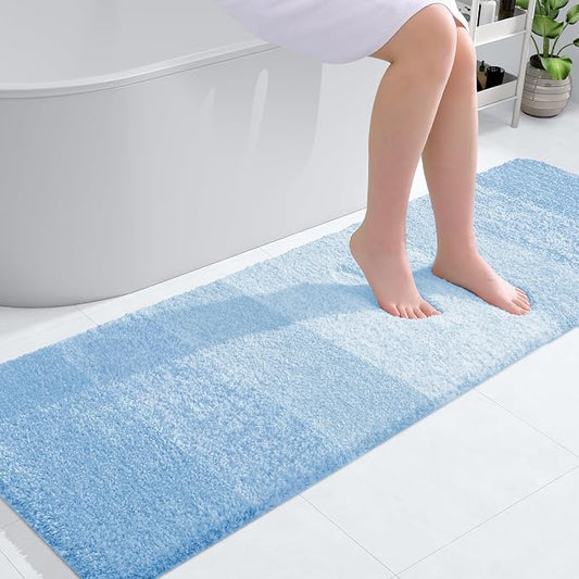 OLANLY Bathroom Runner Rug 59x20, Extra Soft Absorbent Microfiber Bath Rugs | Sky Blue, Non-Slip Quick-Drying Rubber Backing, Washable Long Bath Mat for Floor, Tub and Shower, Home Decor