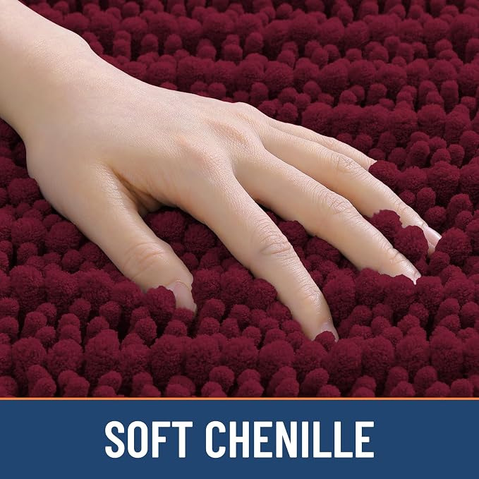 Smiry Bathroom Rugs 30X20, Extra Soft Rubber Backing Chenille Bath Mats | Burgundy Machine Washable Non Slip Quick Dry Bath Mats for Bathroom Floor, Tub, Shower, Home Decor Accessories