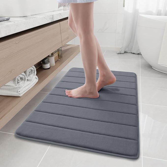 Buganda Memory Foam Bath Mat 35.4 x 24, Ultra Soft Absorbent Bathroom Rugs | Dark Grey, Machine Washable Quick Dry Bath Mats for Bathroom Floor, Shower and Tub, Home Decor Accessories