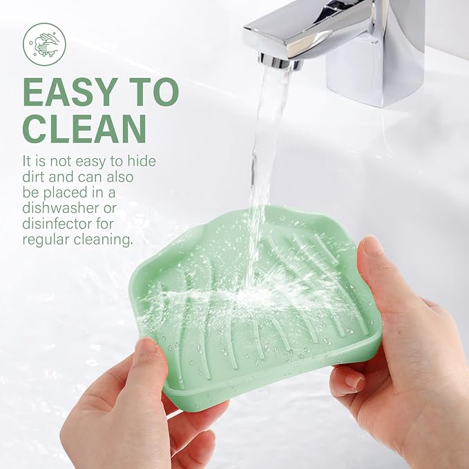 Silicone Soap Dish with Drain, SAISN Kitchen Soap Tray for Shower 2 Pack Self Draining Soap Dish Soft Bathroom Soap Holder for Kitchen Sink Flexible Portable Soap Saver, Light Green