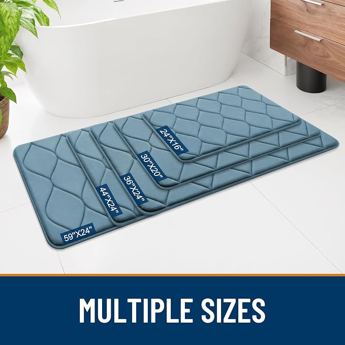 Smiry Memory Foam Bath Mat 24x16, Ultra Soft Absorbent Bathroom Rugs | Airy Blue, Plush Quick Dry and Machine Washable Cushion Bath Mats for Bathroom, Shower, Tub & Home Decor