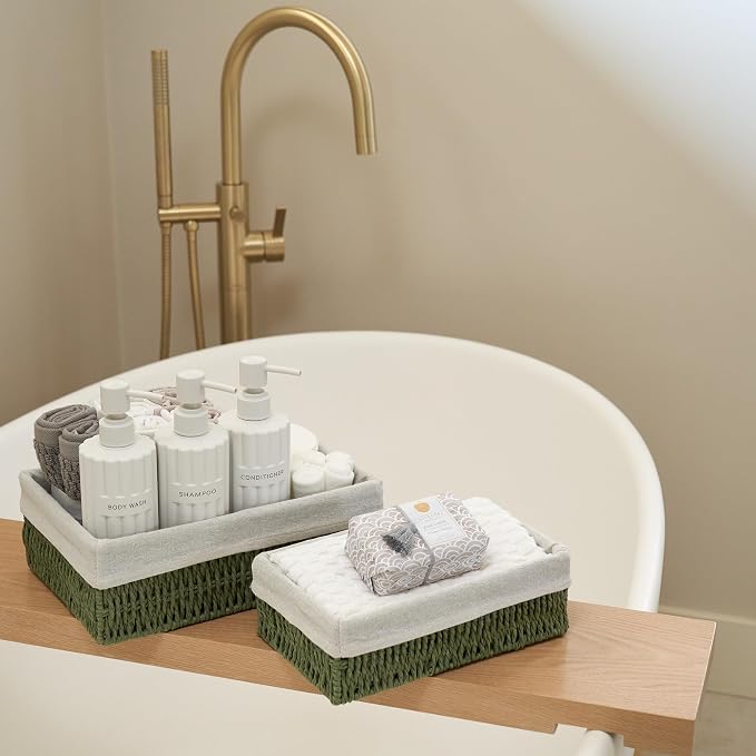Beautiful Toilet Paper Storage Basket Set of 2 – Decorative Wicker Bathroom Organizer for Toilet Tank Trays - Quality Holder Bin for Shelves Fits Perfectly with Any Bathroom Decor