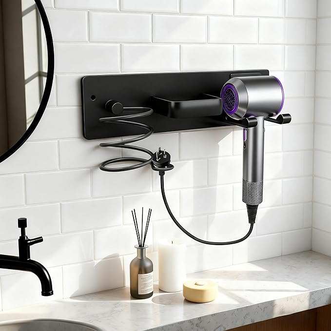 Hair Dryer Holder Hair Tool Organizer Metal Wall Mount(Matte Black) | Heat Resistant Hair Tool Organizer, Metal Wall Mount Storage, Bathroom Counter Space Saver, Blow Dryer Holder