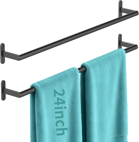 2-Pack Matte Black Bathroom Towel Bar, 24-Inch Towel Racks for Bathroom Wall Mounted, Heavy Duty Towel Rod Holder Mordern Home Decor