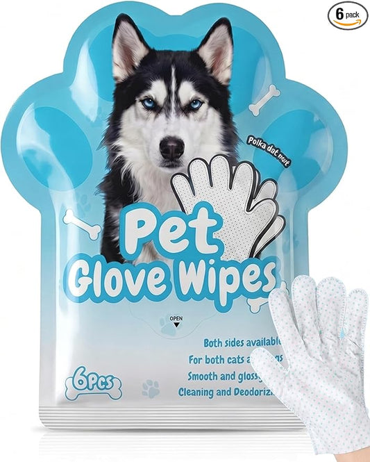 Pet Glove Wipes, Dual Sides Deodorizing Hypoallergenic No-Rinse Grooming Mitts with Natural Extracts Bath Cleaning for Dogs, Cats, Rabbits