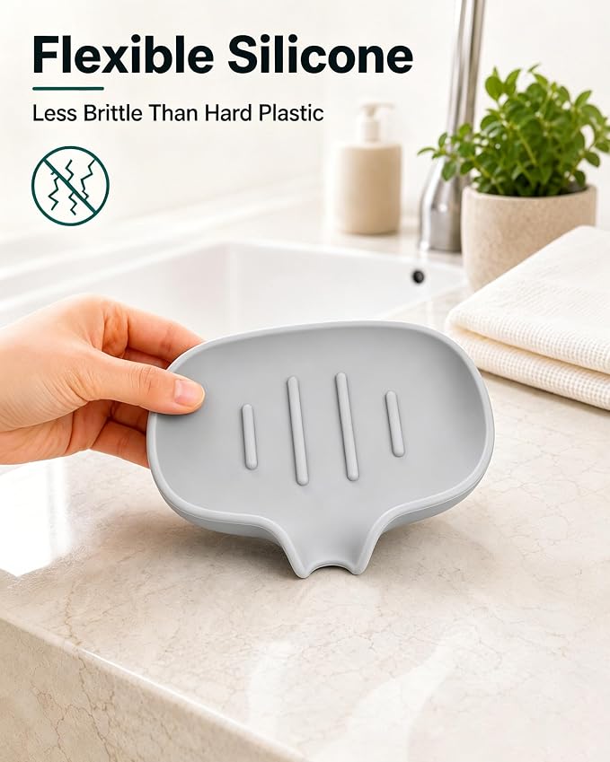 3 Pack Soap Bar Holder, AIMAIAIMAI Self Draining Soap Dish, Quick Drainage, Soap Dishes for Bathroom, Shower, Silicone Soap Tray for Kitchen, BPA-Free, Dishwasher Safe (Gray)
