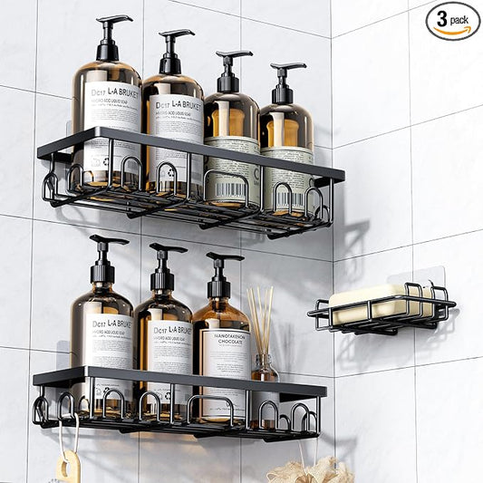 PKBD Shower Caddy, 3 Pack Shower Shelves for Bathroom, Dark black