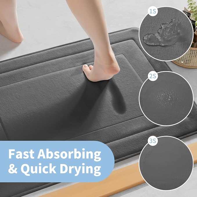 Cupic Cupid Memory Foam Bath Mat 24"×16", Non Slip Bathroom Rugs, Deep Gray | Soft Touch, Cushioned Comfort, Non Slip Bathroom Mat, Super Absorbent & Quick Dry, Machine Washable for Shower, Tub & Vanity