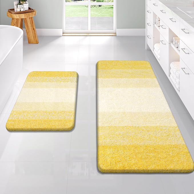 OLANLY Micorfiber Bathroom Rug Set 2 Piece, 47"x20"+24"x16" | Yellow, Soft Absorbent Bath Rug Set, Non-Slip, Machine Wash Dry, Plush Shaggy Bath Mats for Bathroom