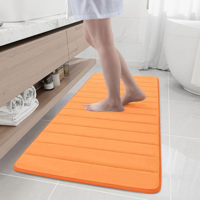 Buganda Memory Foam Bath Mat 55 x 24, Ultra Soft Absorbent Bathroom Rugs | Orange, Machine Washable Quick Dry Bath Mats for Bathroom Floor, Shower and Tub, Home Decor Accessories