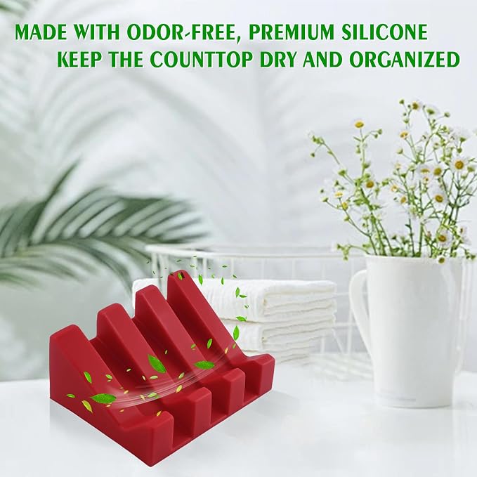 Self Draining Soap Dish Holder,Silicone Soap Dish,for Bathroom,Kitchen, Sponges，Can Extend Soap Life，Keep Soap Bars Dry and Easy Cleaning (Red,1-Pack)