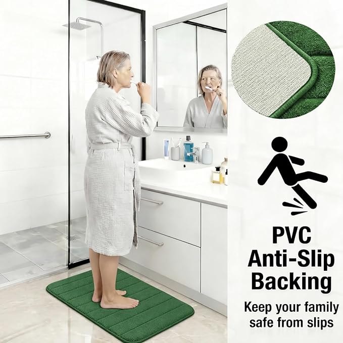 Memory Foam Bath Mat Set 3 Piece，Super Soft Absorbent Bathroom Rug Non Slip, Quick Dry,Machine Wash, Perfect Plush Bathroom Rugs,Home Decor Accessories,Dark Green