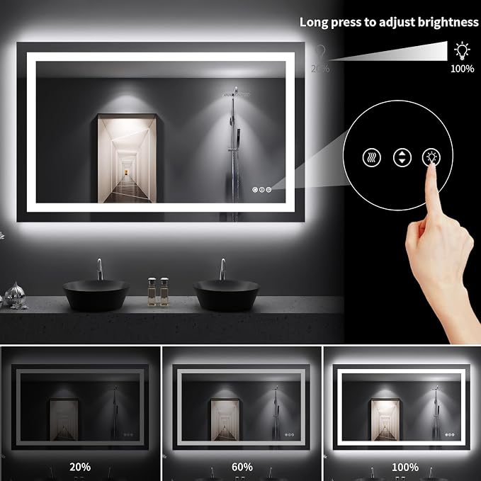 LOAAO 48"X30" LED Bathroom Mirror with Lights, Anti-Fog, Dimmable, Backlit + Front Lit, Lighted Bathroom Vanity Mirror for Wall, Memory Function, Tempered Glass, Shatter-Proof, ETL Listed | Anti-Fog, Dimmable, 3 Color Temperature, Backlit + Front Lit, ...