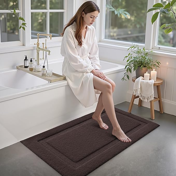 LUMI Large Bathroom Rugs Soft Absorbent, Non Slip Bath Mat 24x43, Black | Machine Washable with Rubber Backing, Quick Dry, Premium Microfiber Plush Carpet for Bathtub and Shower Floor