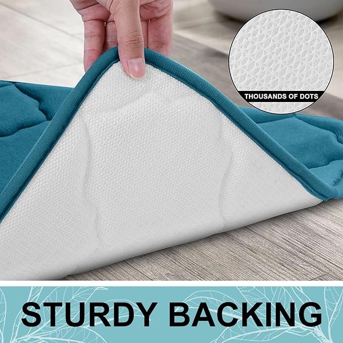 OLANLY Memory Foam Bath Mat Rug 59x20, Soft Bathroom Rugs, Peacock Blue | Thick Absorbent Carpet, Non-Slip Backing, Machine Washable, for Bathroom Floor, Tub, Shower and Home Decor Accessories