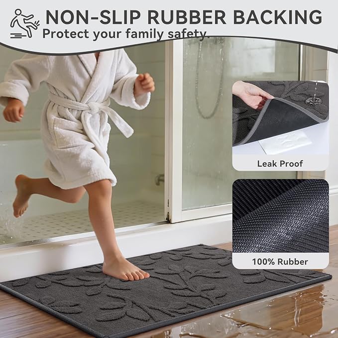 Bathroom Rugs Thin Non Slip Bath Mat for Bathroom Gery 20"x32" | Quick Dry Absorbent Washable Rubber Backing Bath Rug Shower Mat Bathroom Floor Mat For Sink Bathtub Beside Shower Entrance
