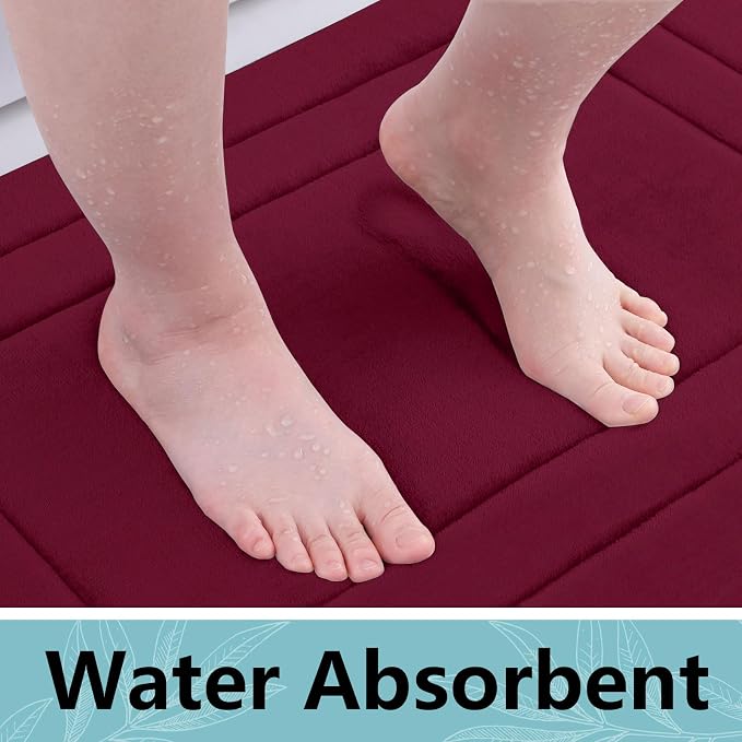 Arotive Memory Foam Bathroom Rug Mat 30x20, Ultra Soft and Absorbent Bath Mat, Machine Wash Dry, Comfortable Bath Rug Carpet for Bathroom Floor, Tub and Shower, Burgundy