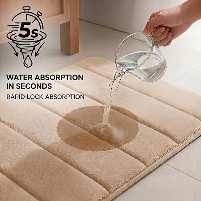 Memory Foam Bathroom Rugs Sets 2 Piece - Super Soft Absorbent Quick Dry Memory Foam Bathroom Rugs, Machine Washable Non Slip Floor Carpet for Tub Shower & Single Sink 32"x20"+24"x16"(Beige)