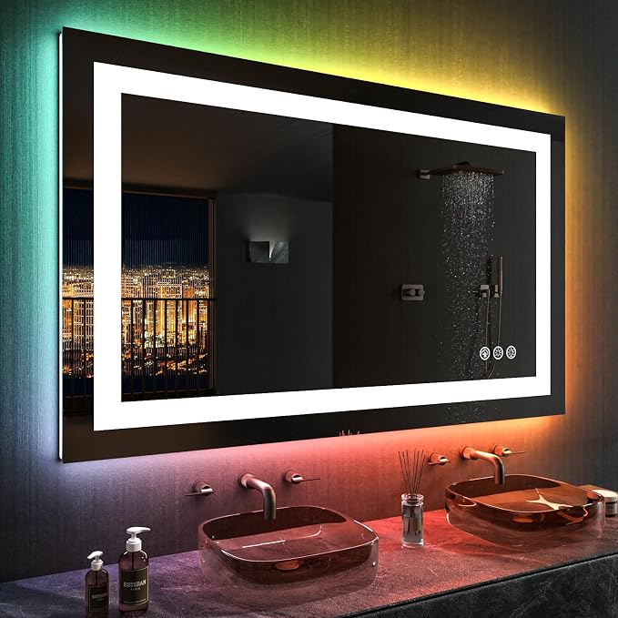 LOAAO 48"X28" LED Bathroom Mirror with Lights, UL Listed | Anti-Fog, Dimmable, RGB Backlit + Front Lighted, Memory Function, Tempered Glass