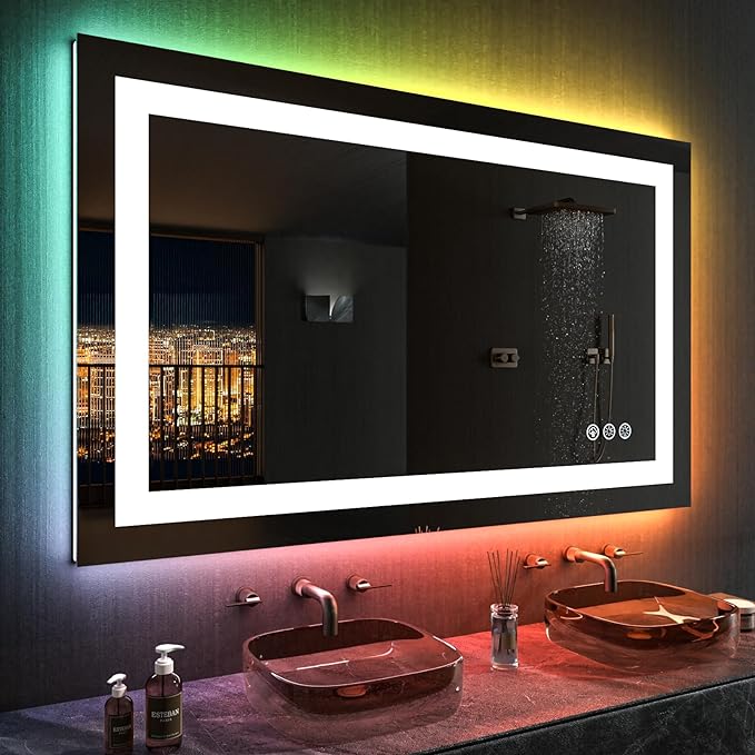 LOAAO 40"X30" RGB LED Bathroom Mirror with Lights, UL Listed | Anti-Fog, Dimmable, RGB Backlit + Front Lighted, Memory Function, Tempered Glass