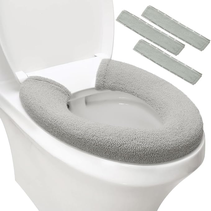 Bathroom Soft Thicker Warmer Stretchable Washable Cloth Toilet Seat Cover Pads (Gray/3pcs)