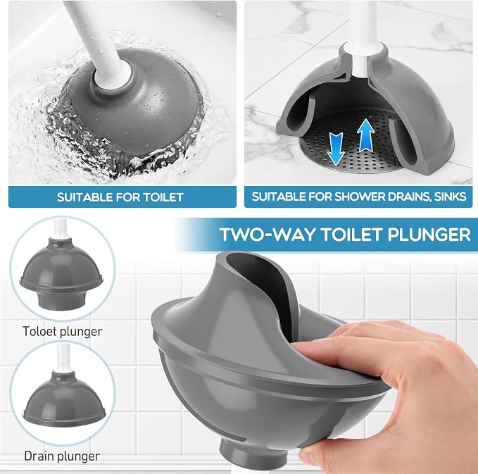 Reallnaive 8 Pack Toilet Plunger with Holder, Commercial Grade Heavy-Duty Plunger Set with Storage Base, Professional Bathroom Maintenance Tool