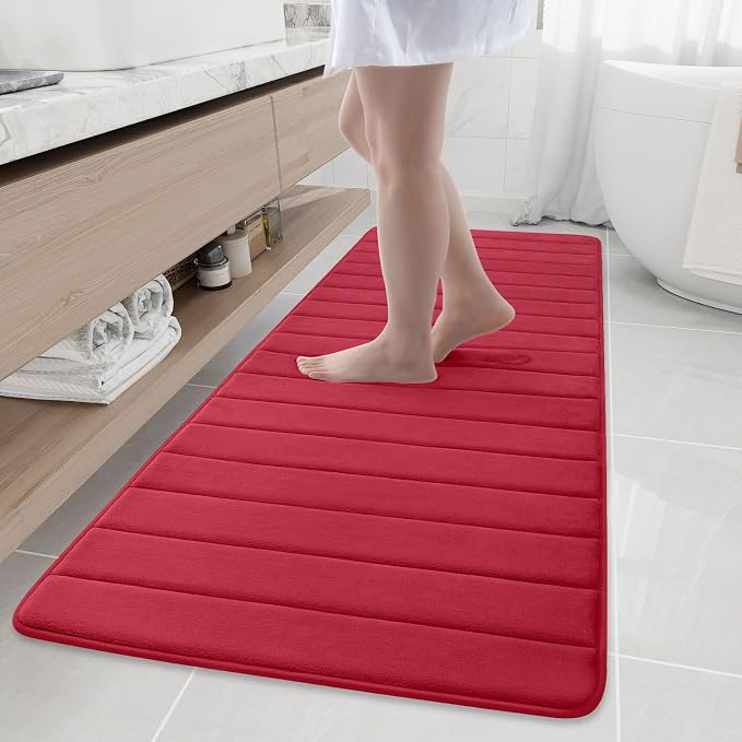 Buganda Memory Foam Bath Mat 70 x 24, Ultra Soft Absorbent Bathroom Rugs | Red, Machine Washable Quick Dry Bath Mats for Bathroom Floor, Shower and Tub, Home Decor Accessories