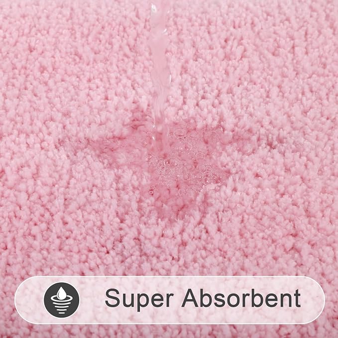 SHACOS Soft Microfiber Bathroom Rugs Set 2 Pieces with Toilet Rug | Absorbent Plush Bath Mat U Shaped Contour Bath Rug, Non Slip Washable Fluffy Bathroom Floor Mats, 32x20+24x20, Pink