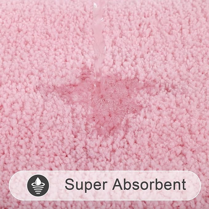 SHACOS Soft Microfiber Bathroom Rugs Set of 2 Pieces, Pink | 47x20 + 32x20, Absorbent Plush Bath Rugs, Non Slip Washable Shaggy Bath Mats, Fluffy Bathroom Runner Floor Mats Shower Rug