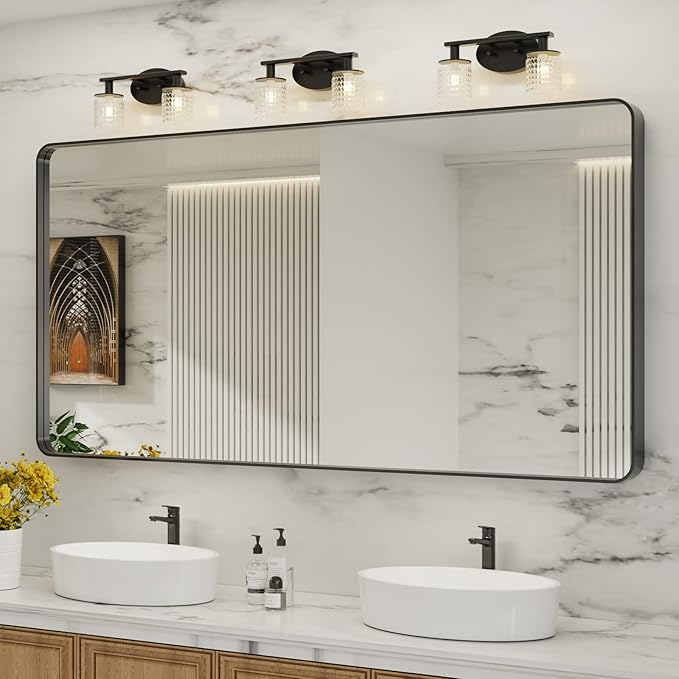 LOAAO 72X36 Inch Black Bathroom Mirror Metal Framed | Matte Black, Rounded Rectangle, Anti-Rust, Tempered Glass, Hangs Horizontally or Vertically