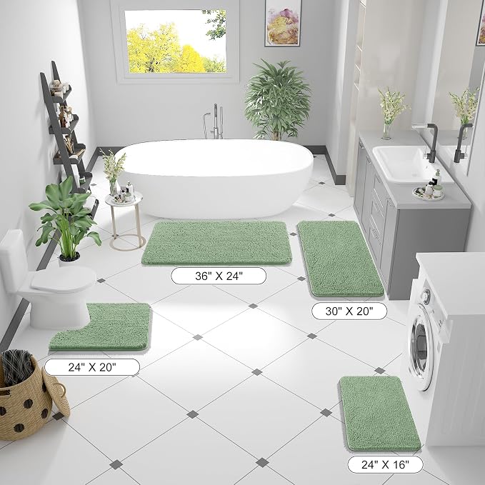 OLANLY Bathroom Runner Rugs 40x24, Extra Soft Absorbent Chenille Bath Rugs | Sage Green, Quick-Drying Rubber Backing, Washable Long Bath Mat for Bathroom Floor, Tub and Shower, Home Decor Accessories