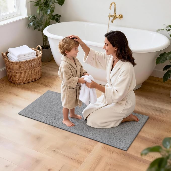 Pauwer Bathroom Rugs Sets 3 Piece, Ultra Thin Bath Mat Set, Light Grey | Non Slip Washable, Quick Dry, Super Absorbent, U-shaped Contour Toilet Rug, Low Pile, For Floor Sink Shower Room