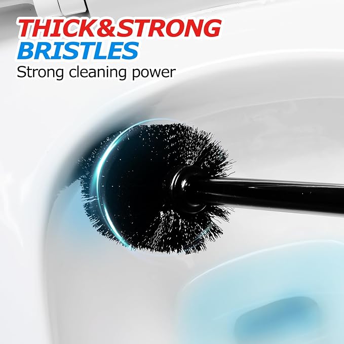 FORASTO 2in1 Toilet Brush and Plunger Set - Bathroom Bowl Holder Combo | 21" Extended, Apartment Must Haves, Accessories Decor, Essentials, New Home Storage, Scrubbing Tools, Washing Supplies, Black