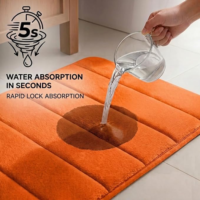 Memory Foam Bathroom Rugs Sets 2 Piece - Super Soft Absorbent Quick Dry Memory Foam Bathroom Rugs, Machine Washable Non Slip Floor Carpet for Tub Shower & Single Sink 16x24 & 20x20,(Orange)