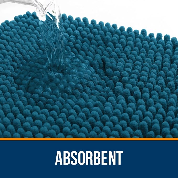 OLANLY Chenille Bathroom Rugs Sets 2 Piece, 36"x24"+24"x20", Peacock Blue | Soft Absorbent Bath Mat and U-Shaped Contour Toilet Rug Set, Quick Dry, Machine Washable Bath Carpet, Home Decor Accessories