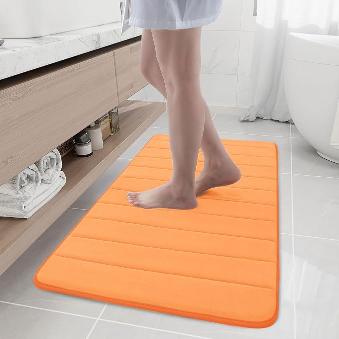 Buganda Memory Foam Bath Mat 44 x 24, Ultra Soft Absorbent Bathroom Rugs | Orange, Machine Washable Quick Dry Bath Mats for Bathroom Floor, Shower and Tub, Home Decor Accessories