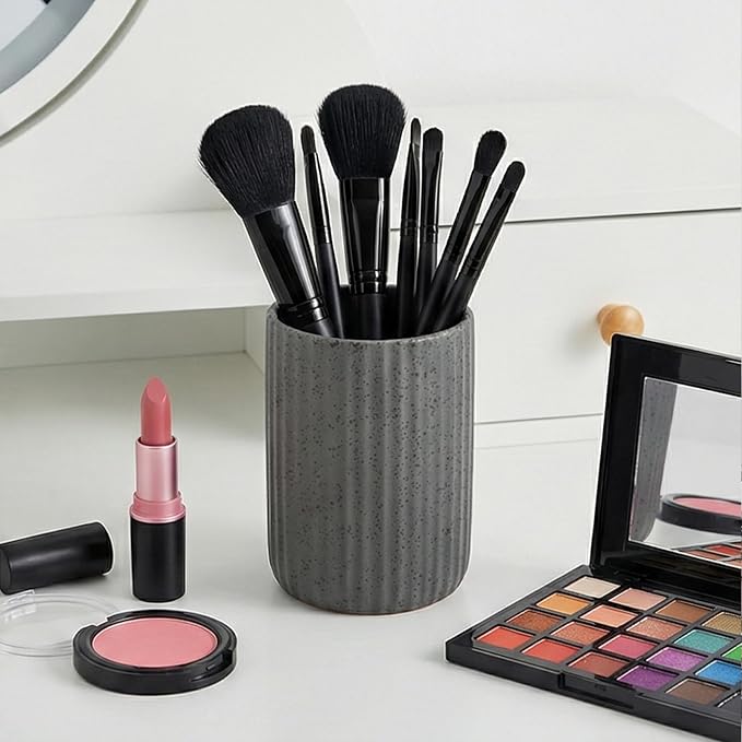 Ceramic Bathroom Tumbler, Ribbed Bathroom Toothbrush Holder Cups, Tooth Brush Holder Set, Reusable Toothbrush Mouthwash Cup, Toothpaste Holder Toothbrush Organizer for Bathroom Counter