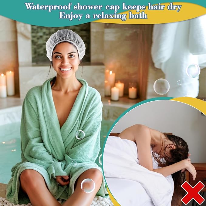 MAQIHAN 6 Shower Cap Reusable Waterproof - Unisex Plastic Shower Cap Plastic Caps Hair Treatment Deep Conditioning Hair Cap Shower Hair Care Bathing Cap Travel Essentials Washable Hair Cover Women Men